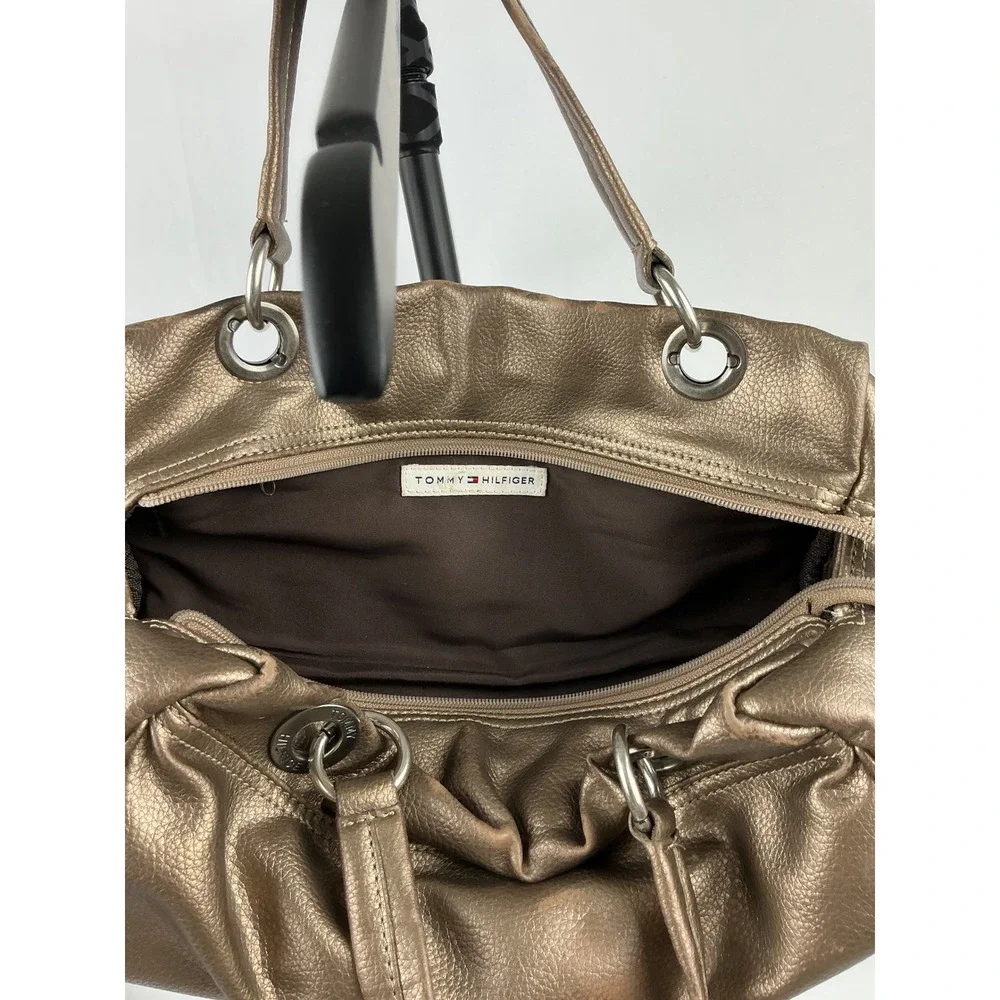 Tommy Hilfiger Bronze Metallic Satchel Purse Shoulder Bag Handbag Y2K /2000s Era
